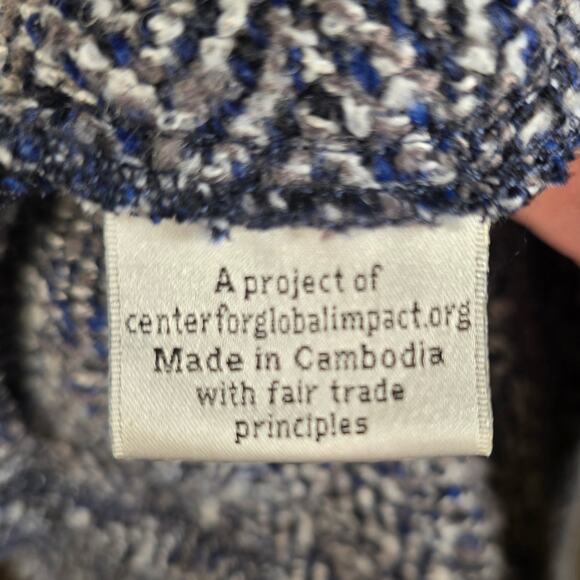 ByTAVI 100% Wool Artisan Jacket Fair Trade Blue Funnel Collar Coat Small - Picture 7 of 10